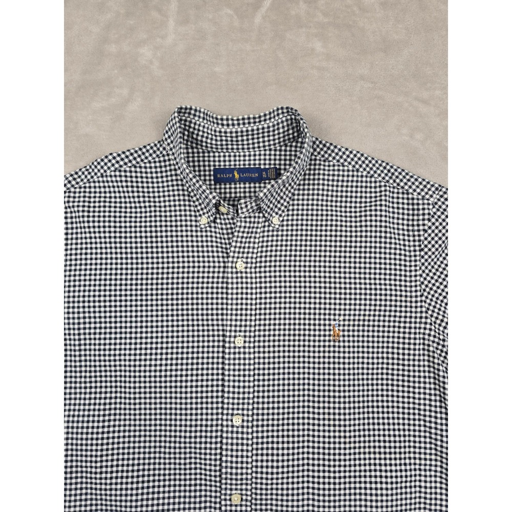 Ralph Lauren Button Down Shirt Mens XL Blue Gingham Check Long Sleeve Flesh Pony